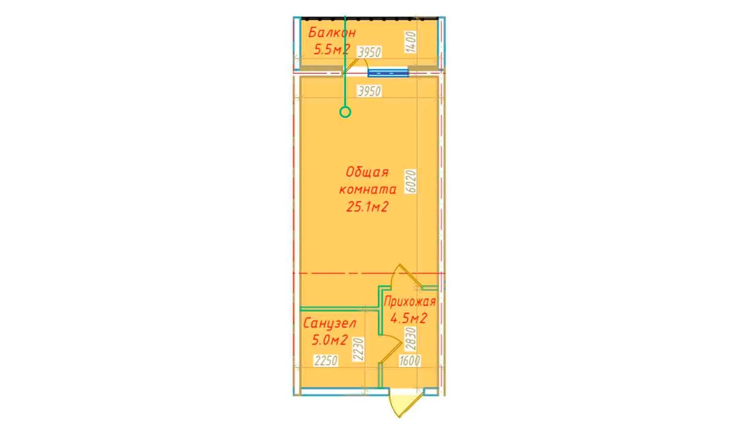 1-xonali xonadon 40.1 m²  6/6 qavat