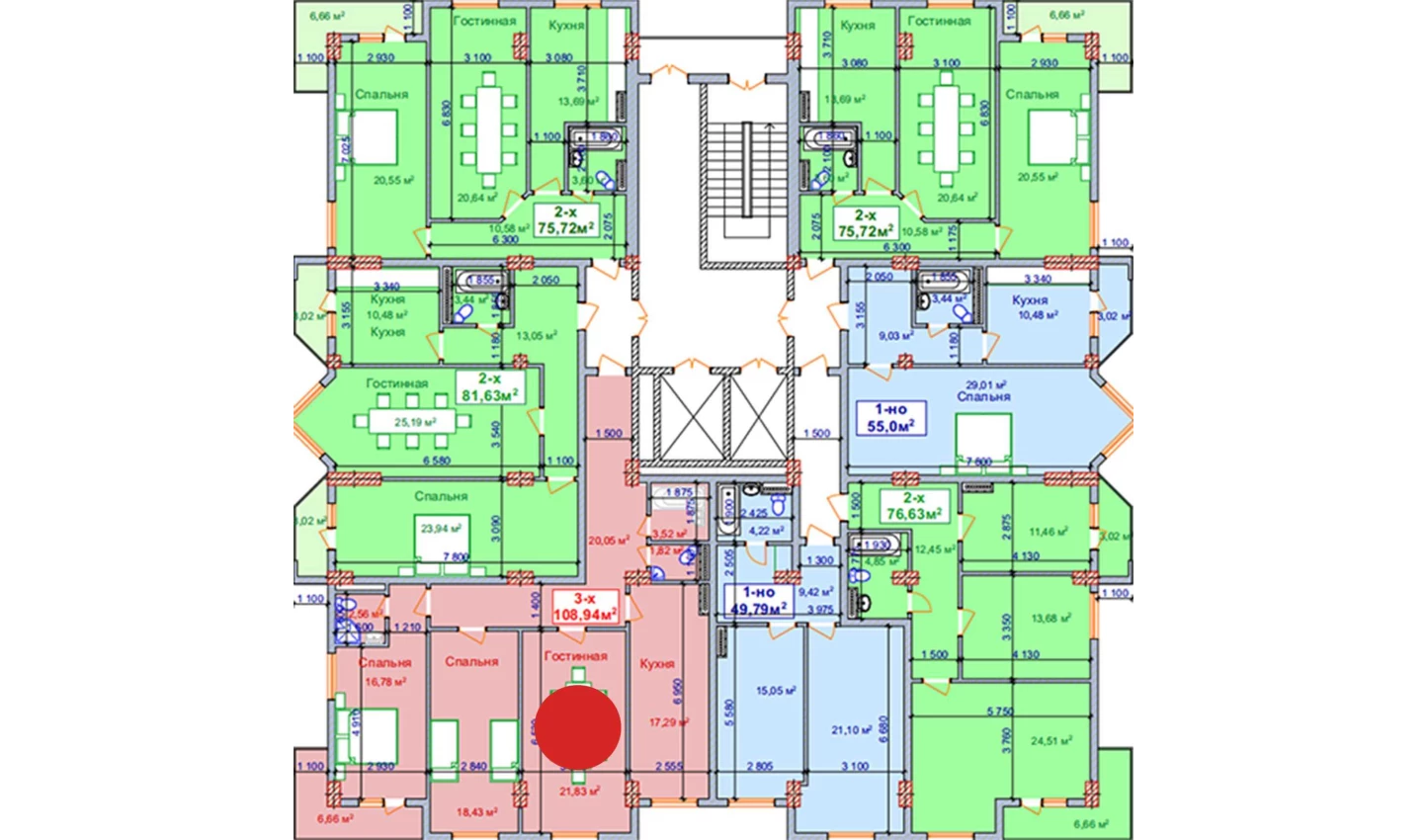 3-комнатная квартира 102.28 м²  9/9 этаж