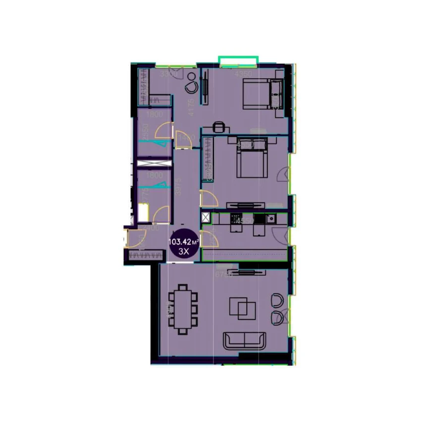 3-комнатная квартира 103.42 м²  9/9 этаж