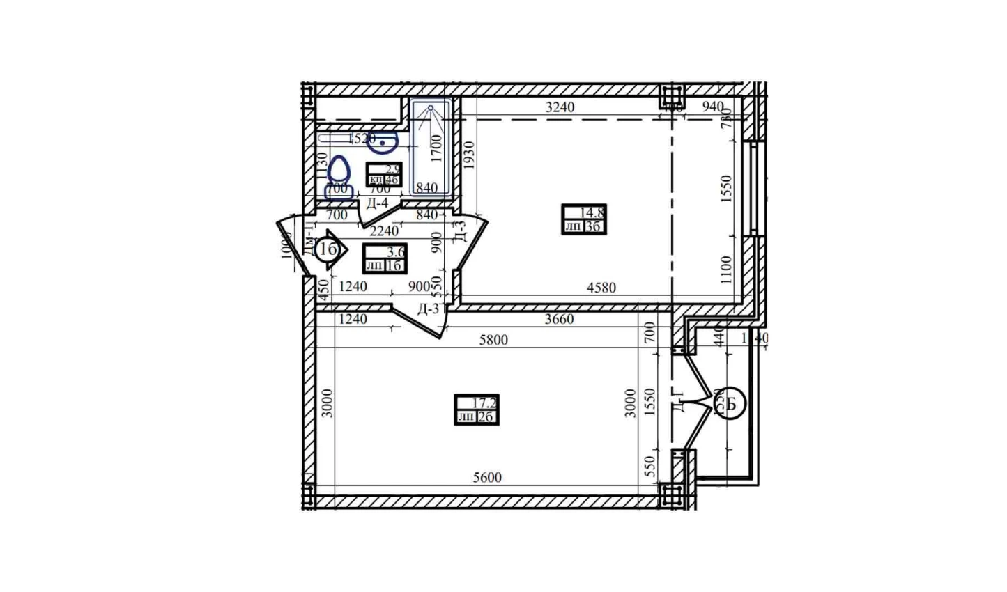 1-xonali xonadon 40.37 m²  4/4 qavat