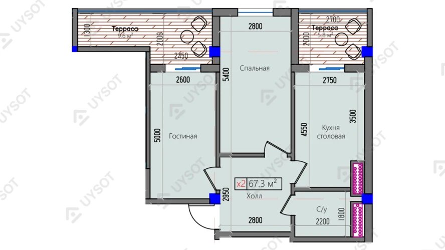 2-xonali xonadon 67.3 m²  14/14 qavat