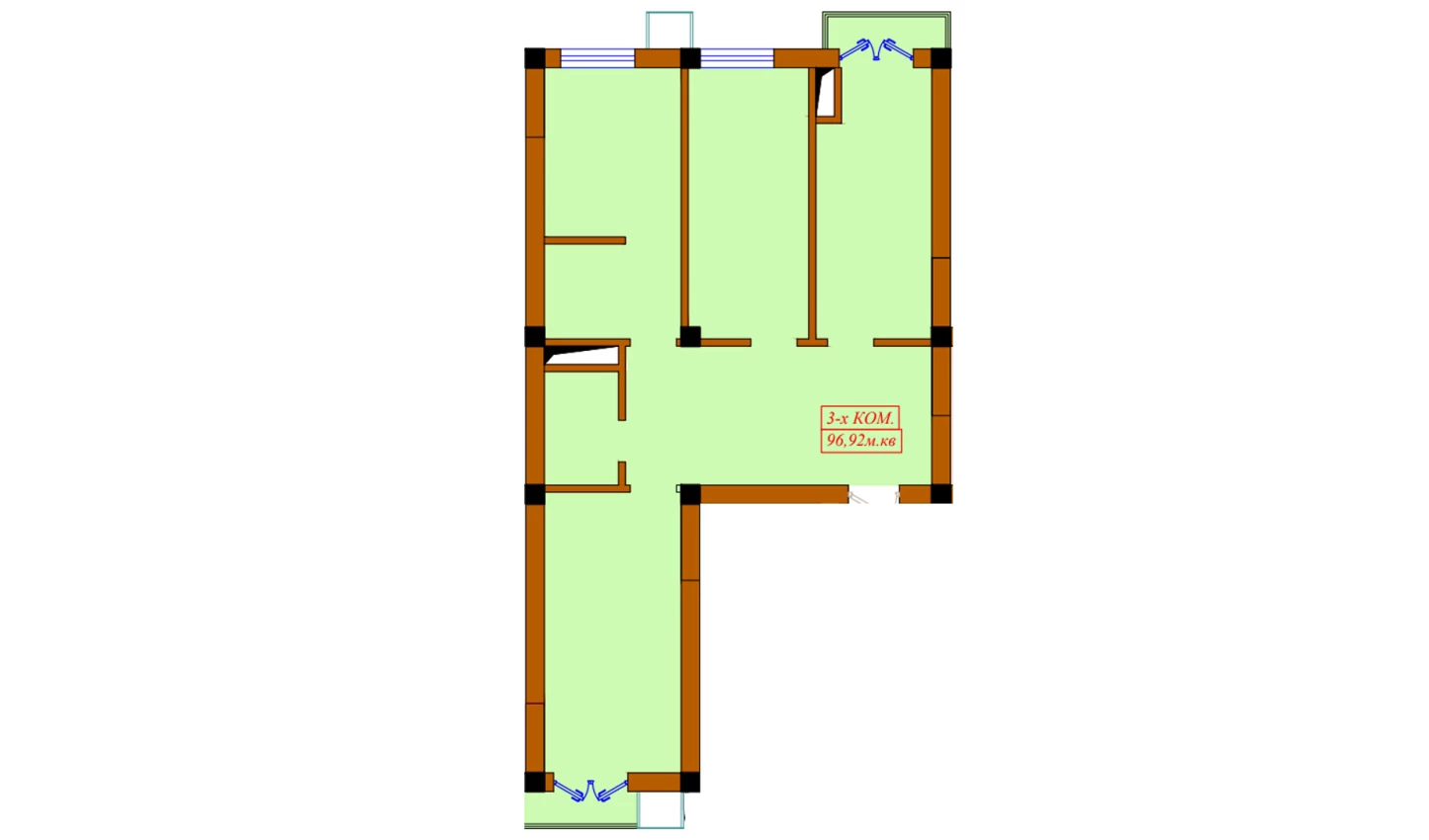 3-xonali xonadon 96.92 m²  6/6 qavat