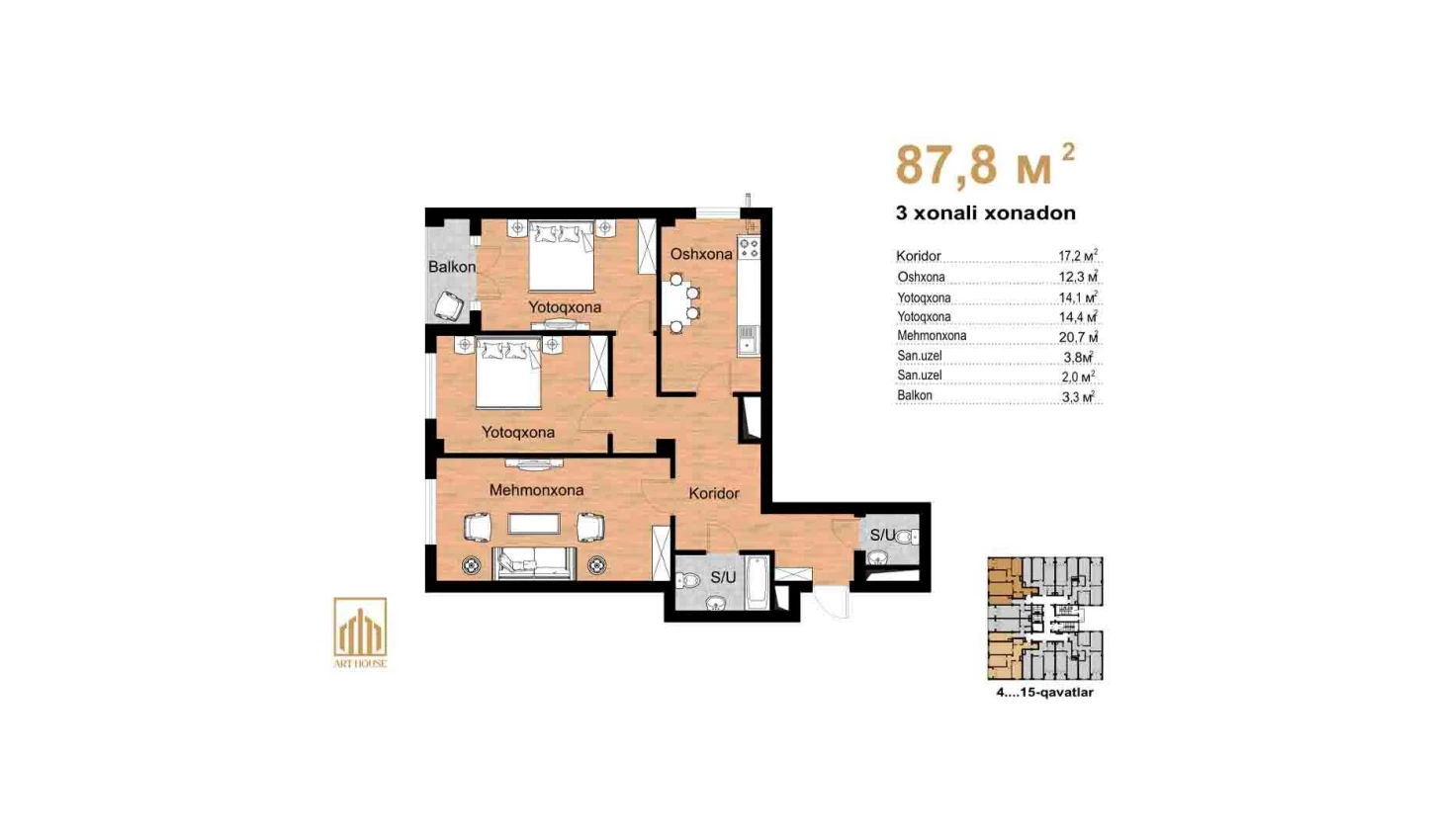 1-xonali xonadon 53 m²  7/7 qavat