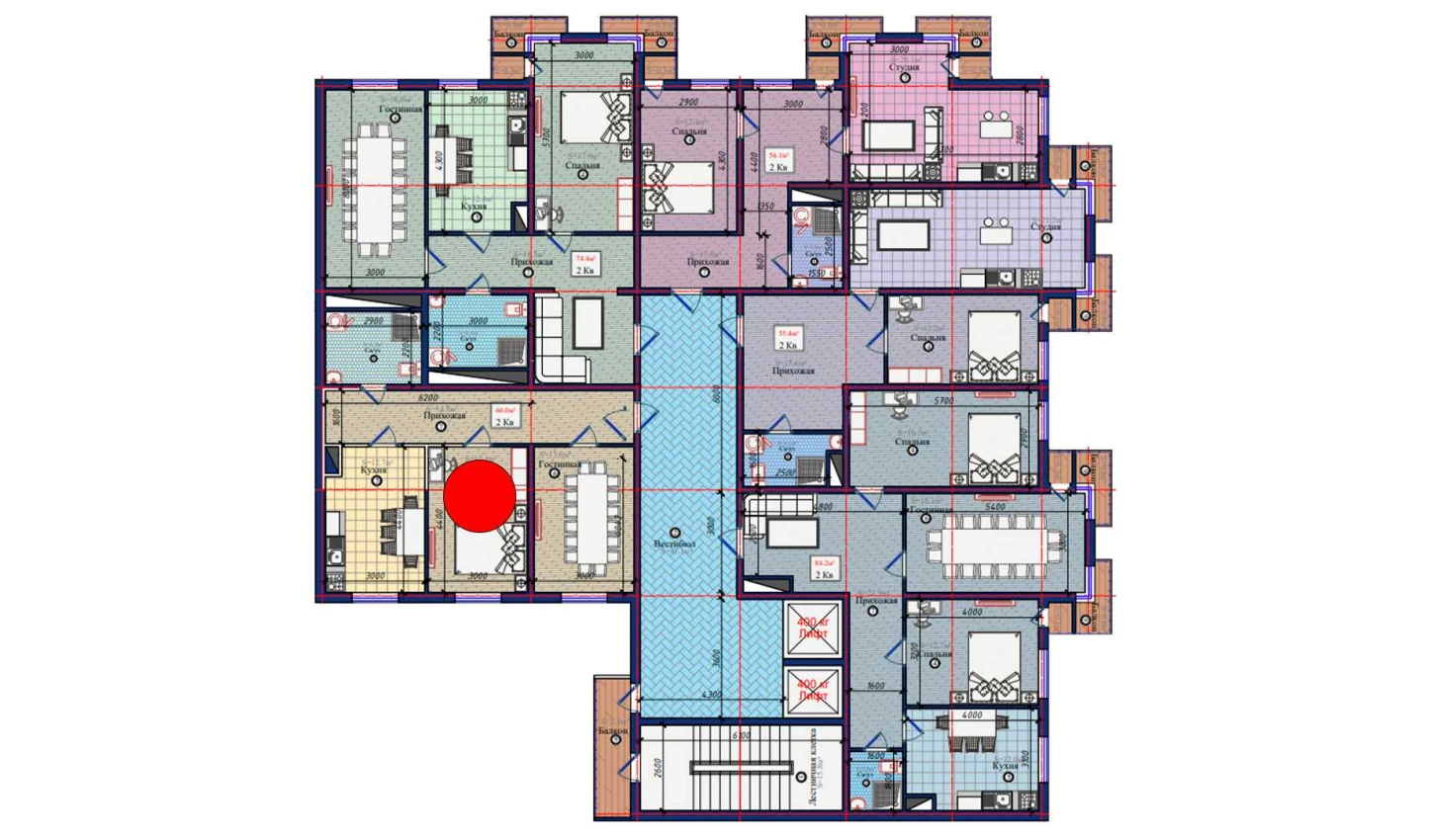 2-комнатная квартира 60 м²  1/1 этаж