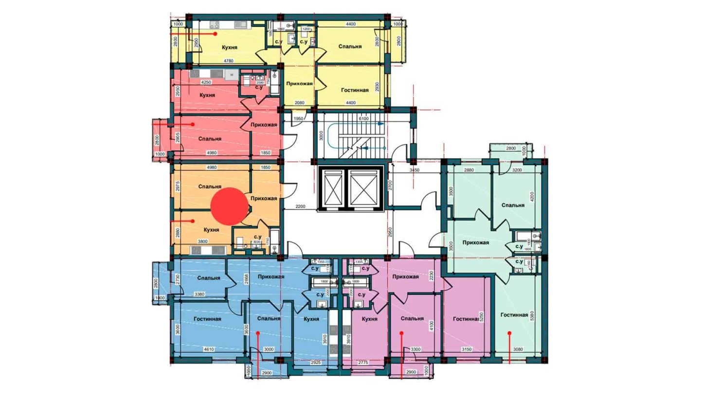 1-xonali xonadon 41.5 m²  4/4 qavat