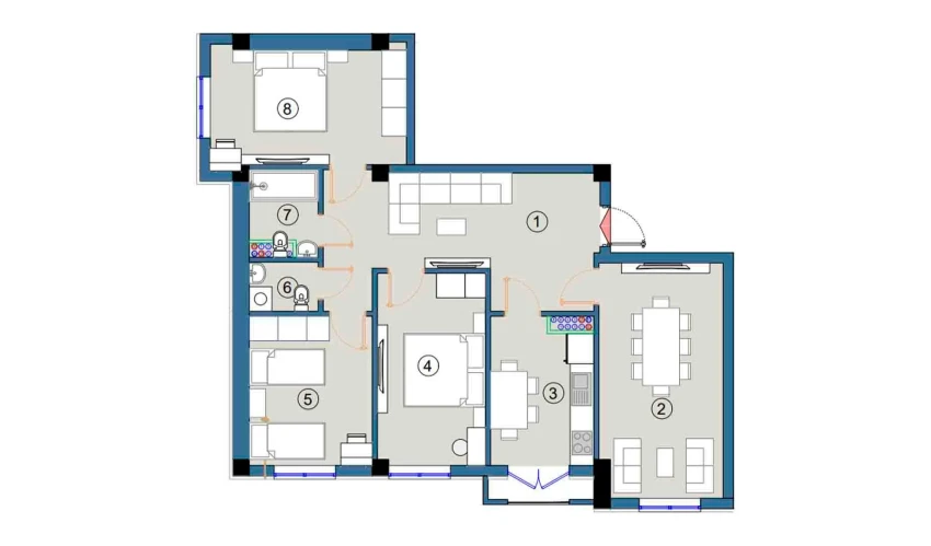 4-xonali xonadon 92 m²  7/9 qavat | FLORYA RESIDENCE Turar-joy majmuasi