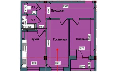 2-xonali xonadon 61.9 m²  3/9 qavat | NUR BARAKA Turar-joy majmuasi