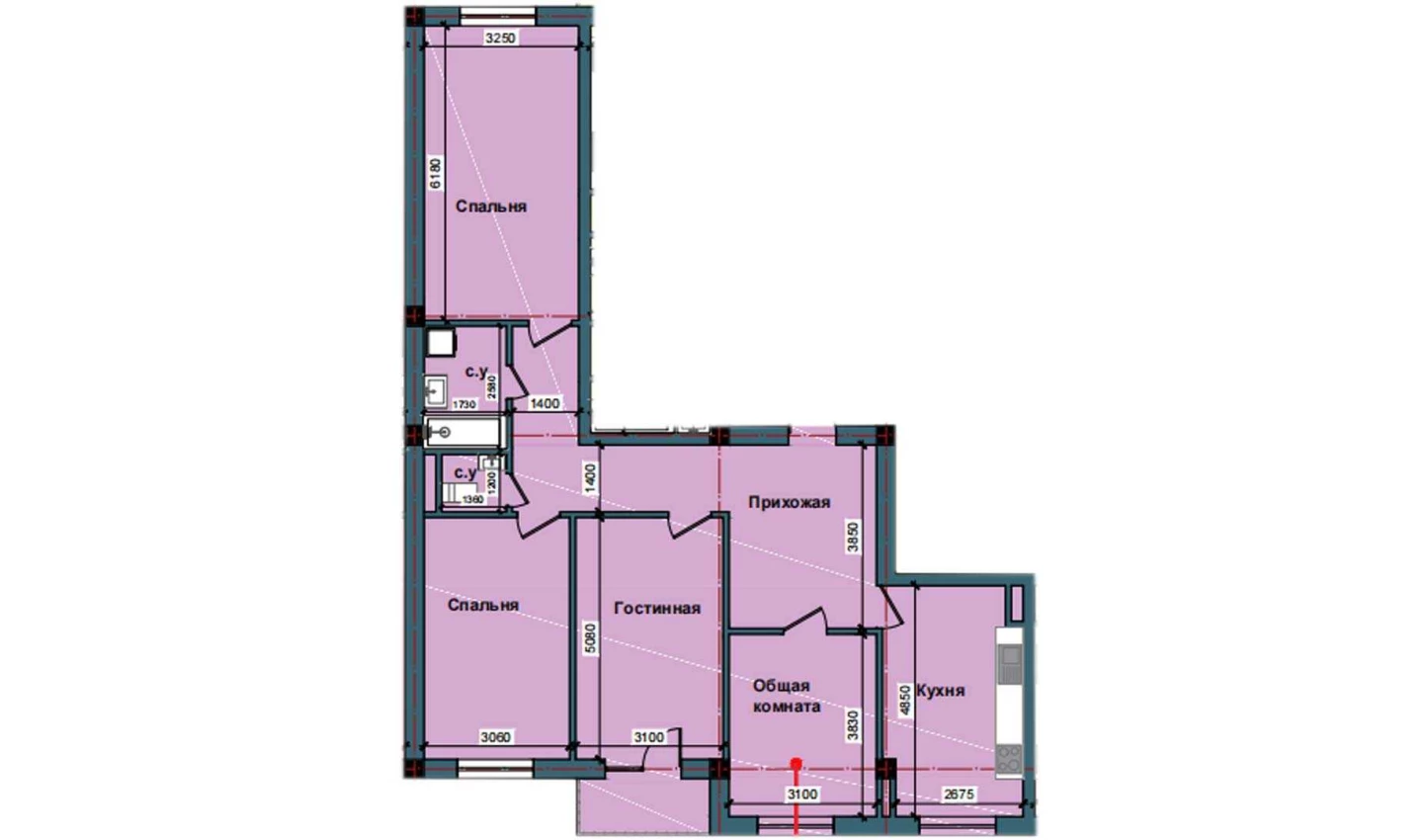 4-комнатная квартира 113.3 м²  10/10 этаж