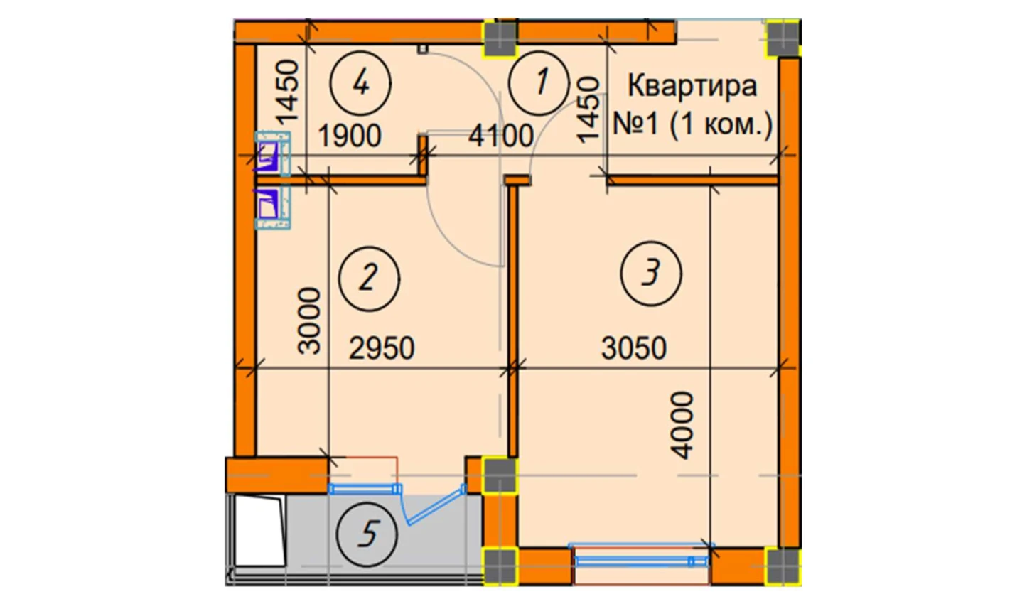 1-xonali xonadon 29.6 m²  7/7 qavat