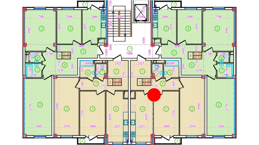 2-xonali xonadon 68.83 m²  7/9 qavat | Bog’zor Turar-joy majmuasi