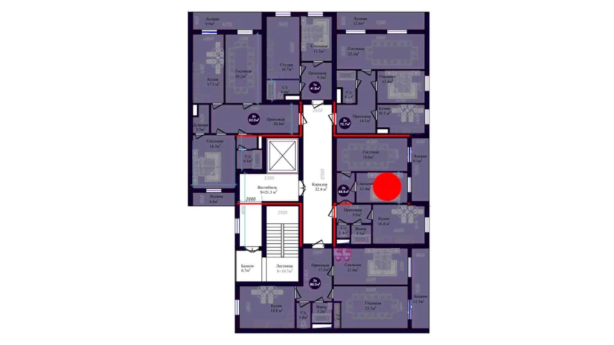 2-комнатная квартира 66.6 м²  9/9 этаж