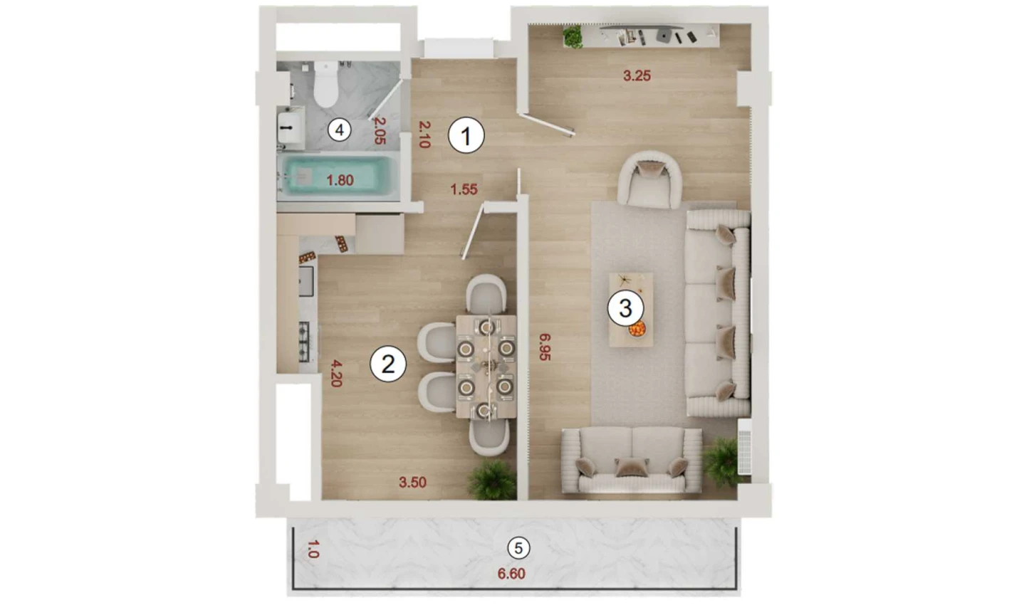 1-комнатная квартира 43.3 м²  13/13 этаж