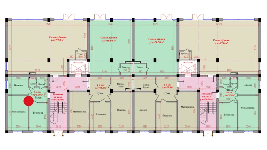 2-комнатная квартира 52 м²  1/1 этаж