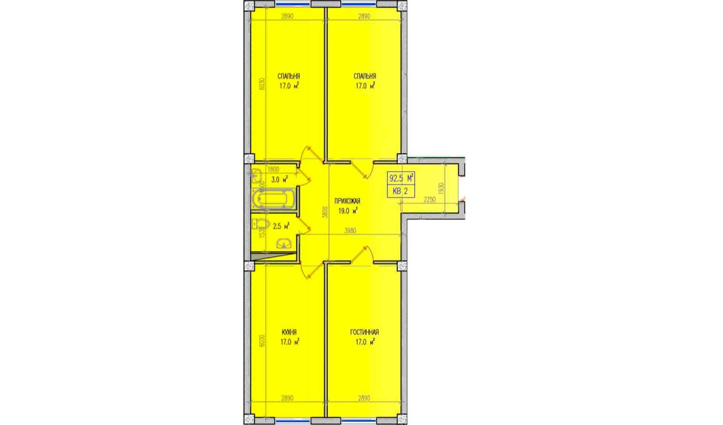 5-комнатная квартира 92.5 м²  1/1 этаж