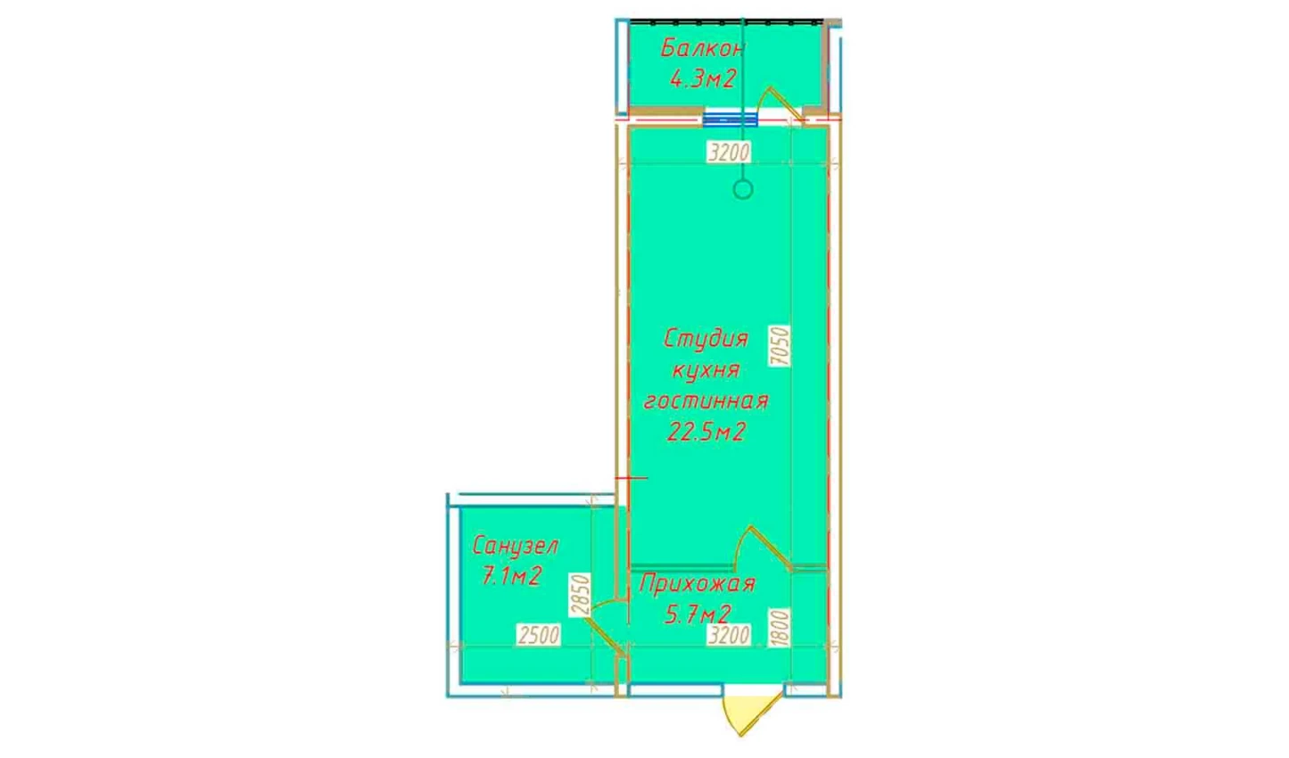 1-xonali xonadon 39.6 m²  8/16 qavat | DO'MBIROBOD RESIDENCE Turar-joy majmuasi