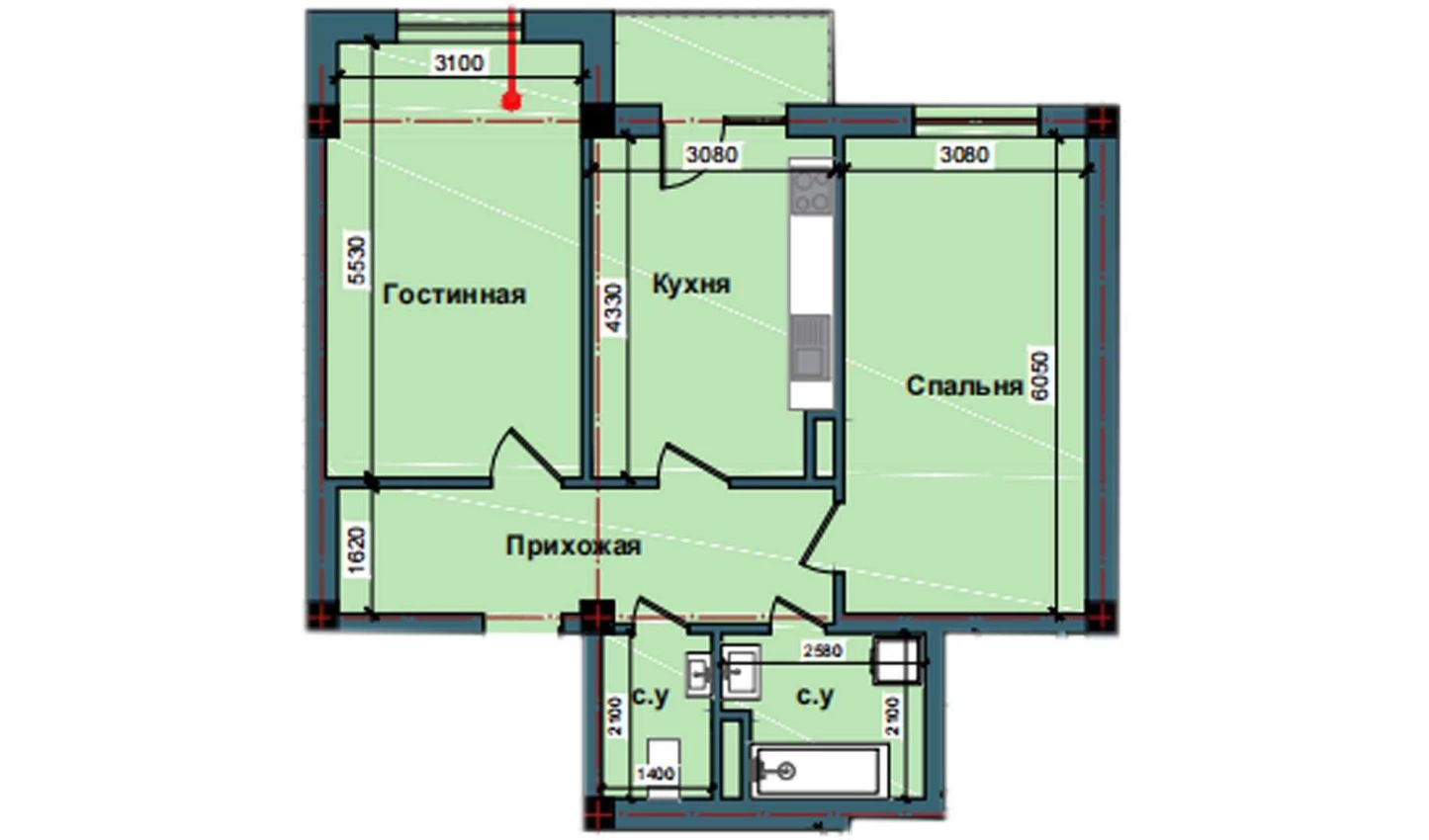 2-комнатная квартира 75 м²  10/10 этаж