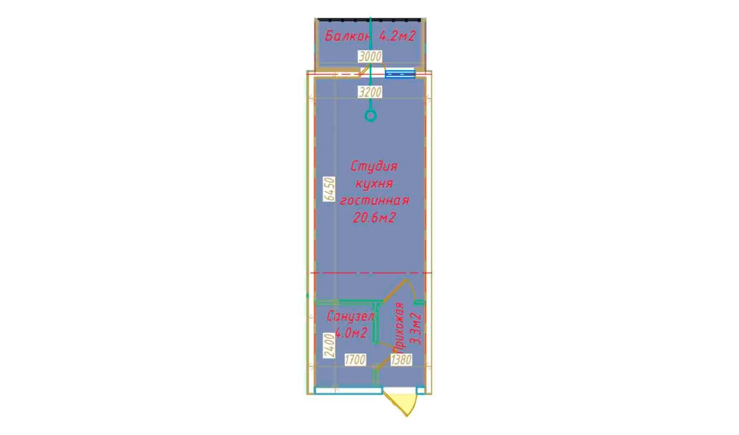 2-xonali xonadon 32.1 m²  8/8 qavat