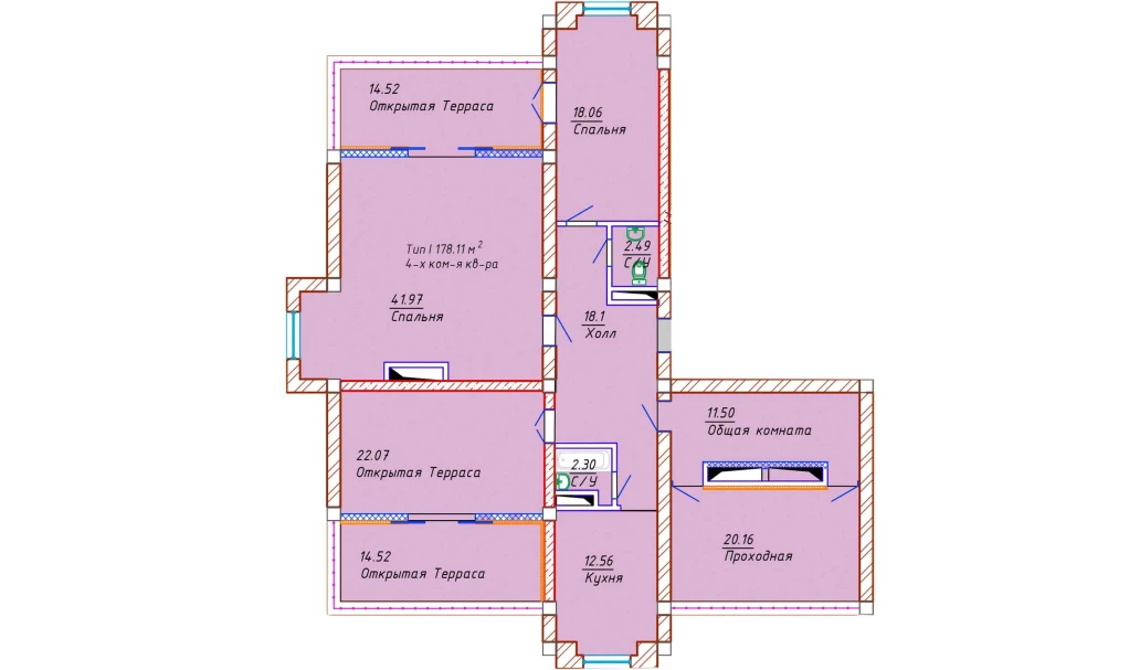 4-комнатная квартира 178.11 м²  10/10 этаж