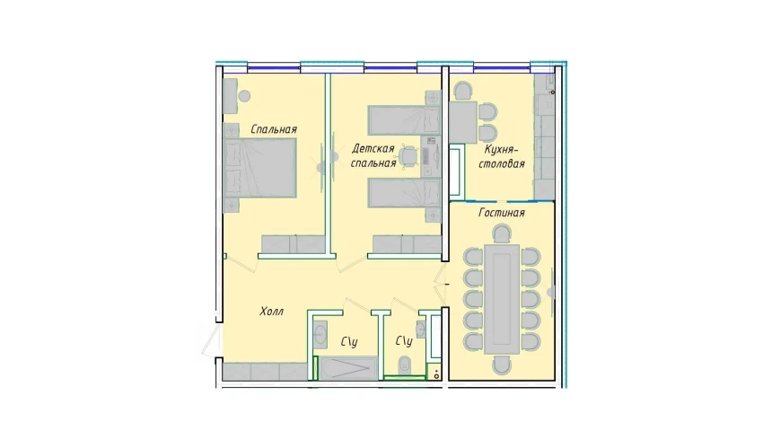 3-xonali xonadon 152.55 m²  1/12 qavat | SERGELI CITY Turar-joy majmuasi