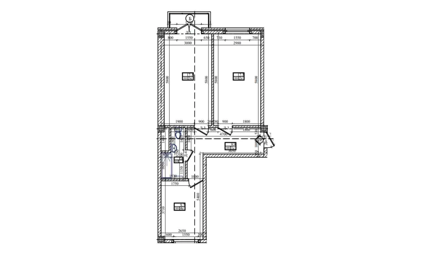 2-комнатная квартира 59.4 м²  3/3 этаж