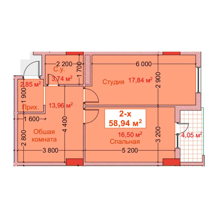 2-xonali xonadon 58.94 m²  7/8 qavat | CAPITAL AVENUE Turar-joy majmuasi