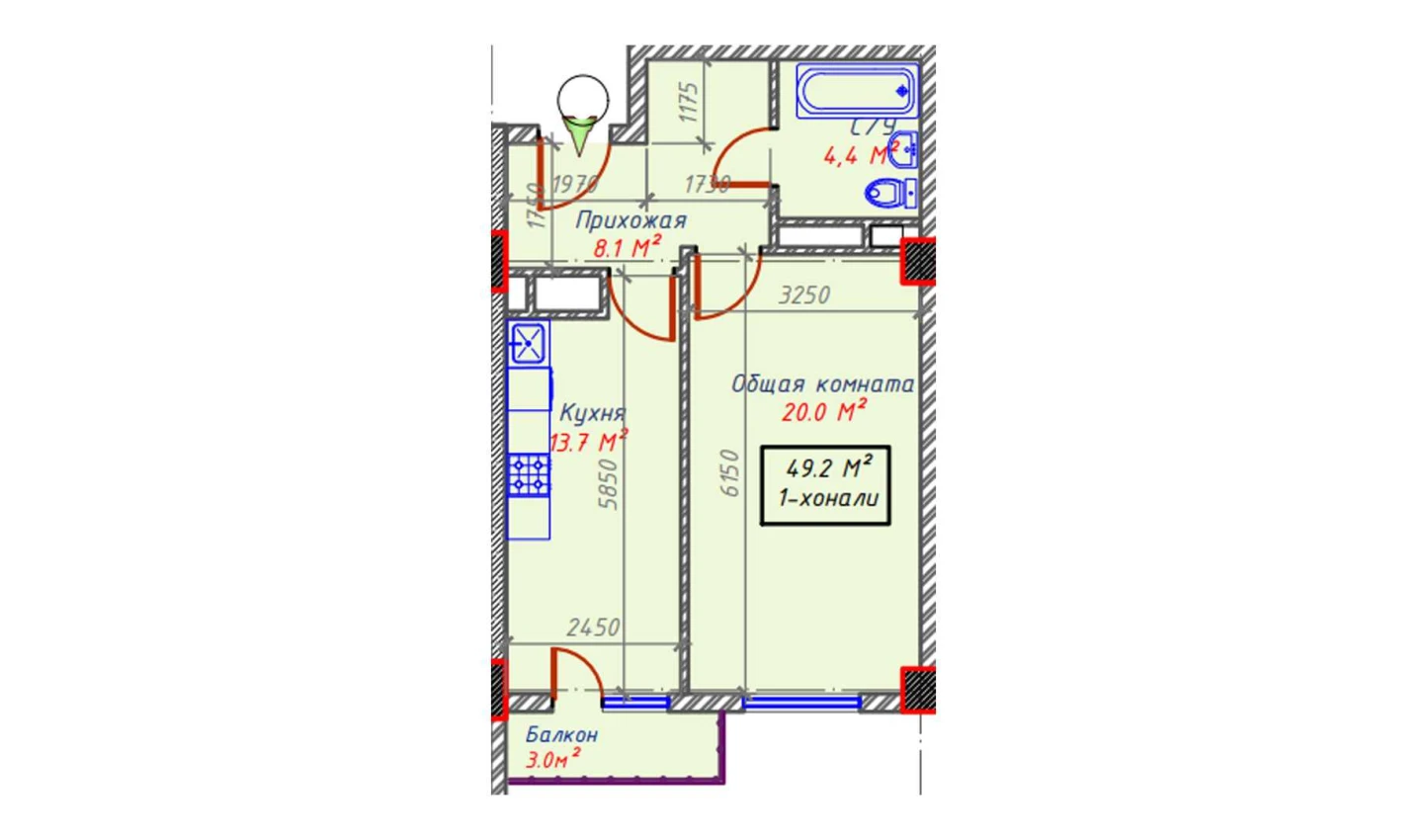 1-комнатная квартира 49.2 м²  10/10 этаж