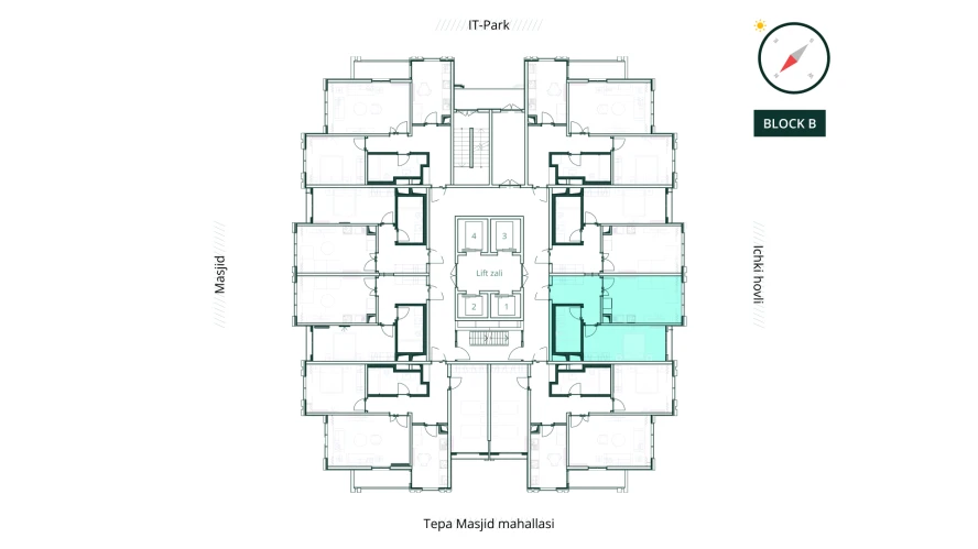 2-xonali xonadon 47.59 m²  15/15 qavat