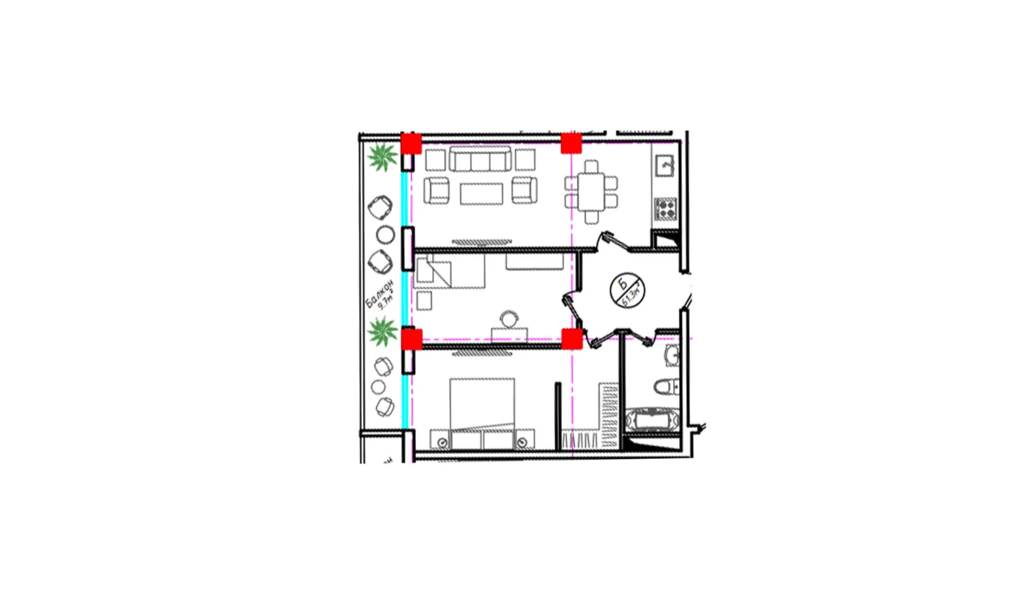 2-xonali xonadon 61.3 m²  24/24 qavat