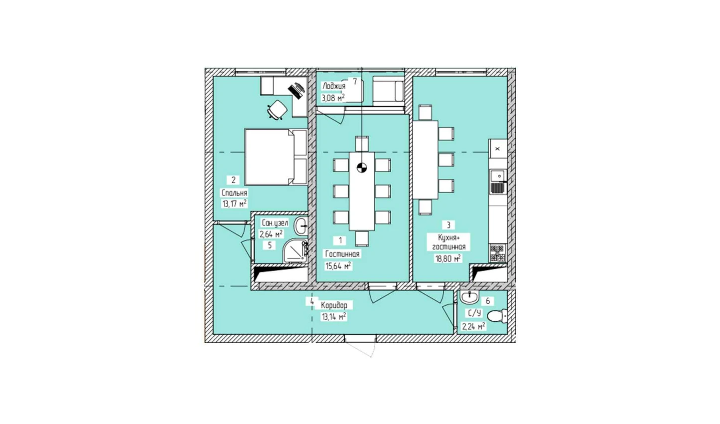 3-xonali xonadon 68.71 m²  7/7 qavat