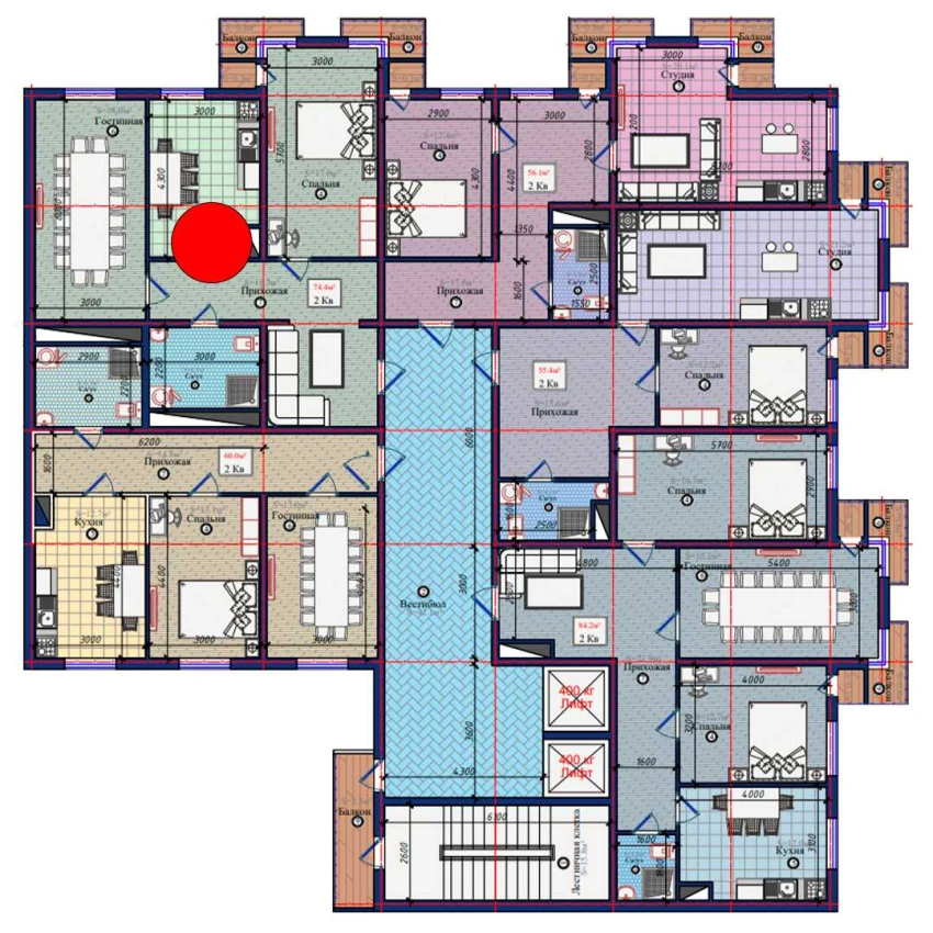 2-xonali xonadon 74.4 m²  8/8 qavat