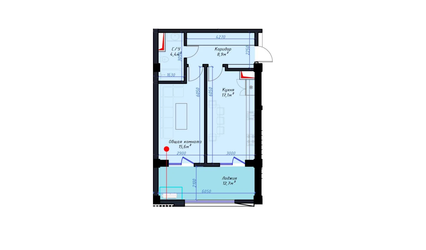 1-xonali xonadon 58.7 m²  10/14 qavat | Avia Palace Turar-joy majmuasi