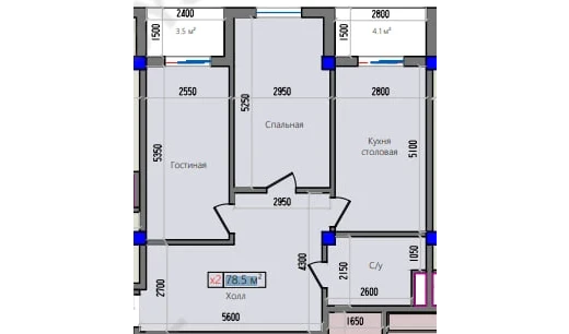 2-комнатная квартира 78.5 м²  6/6 этаж