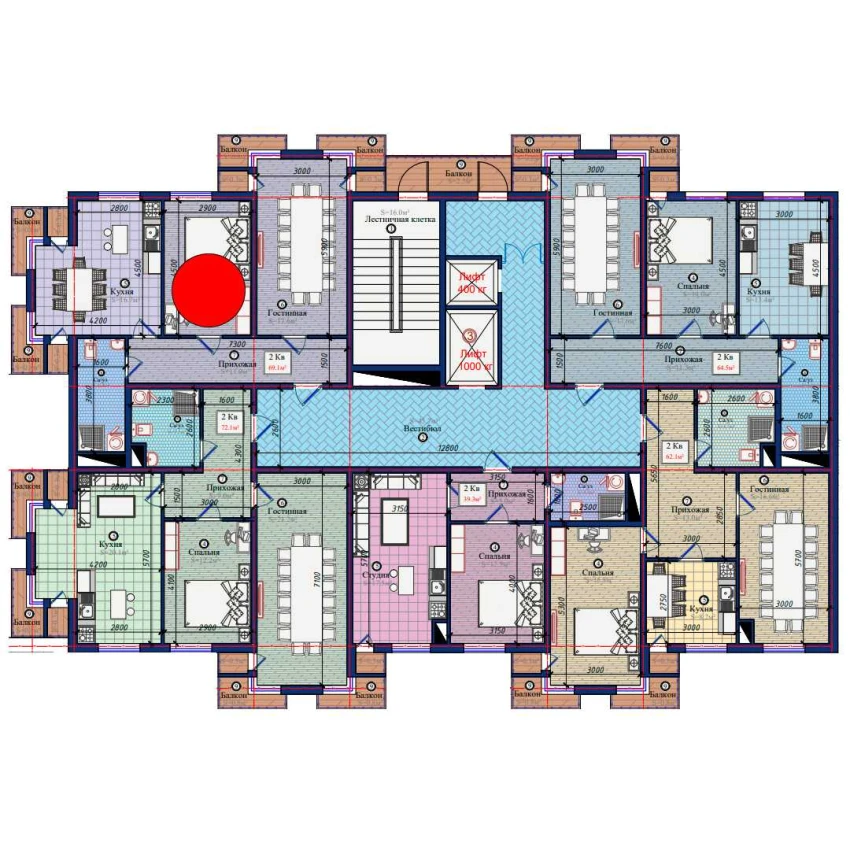 2-комнатная квартира 69.1 м²  5/5 этаж