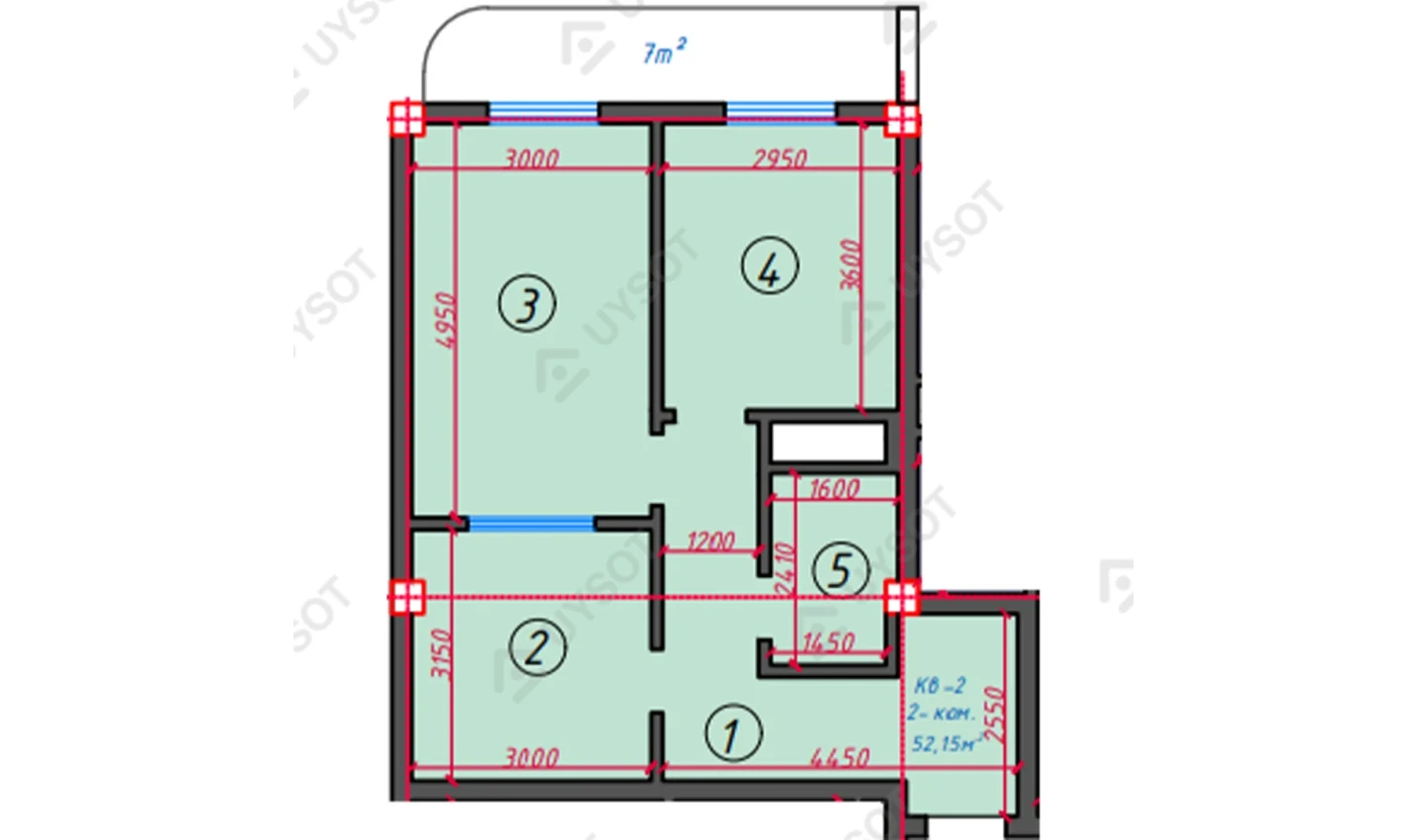 1-xonali xonadon 53.2 m²  11/11 qavat