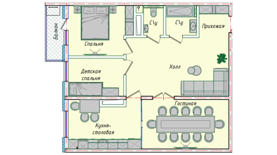 3-комнатная квартира 79.93 м²  10/10 этаж