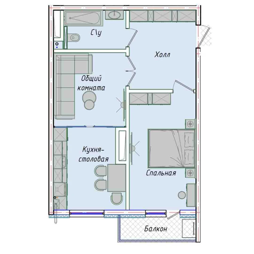 2-комнатная квартира 50.85 м²  15/15 этаж