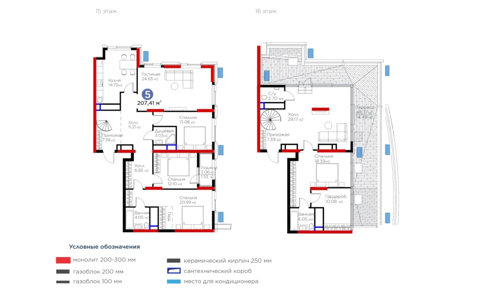 5-комнатная квартира 207.41 м²  15/15 этаж