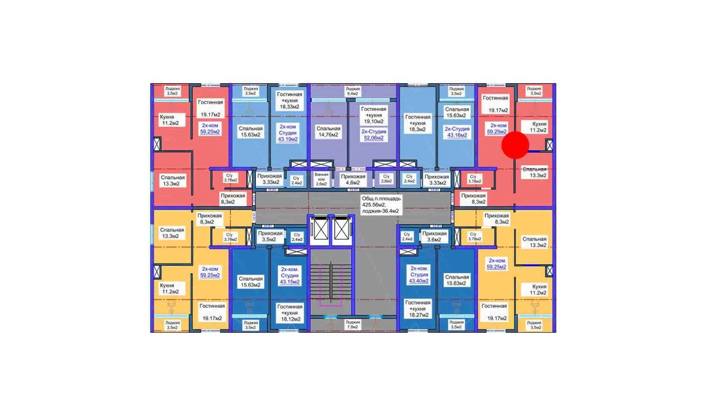 2-комнатная квартира 59.25 м²  16/16 этаж