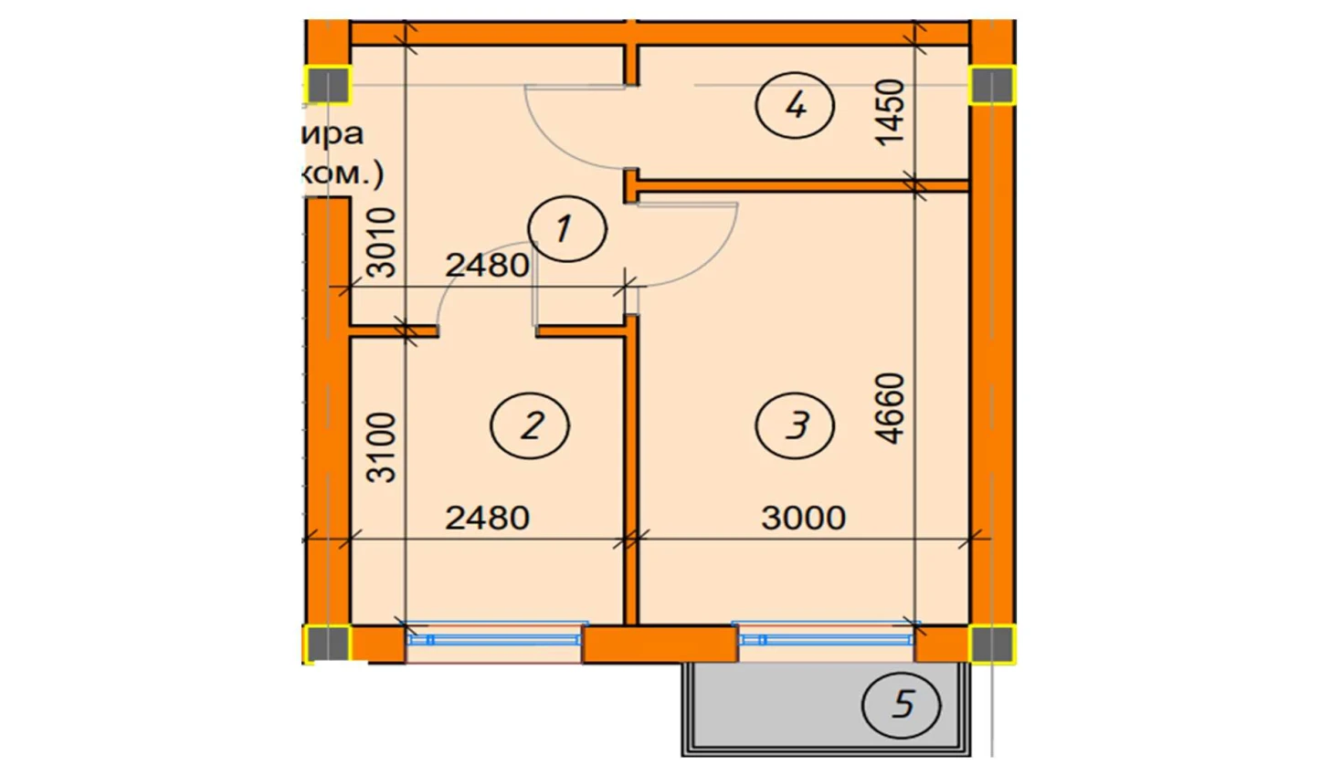 1-xonali xonadon 33.49 m²  2/2 qavat