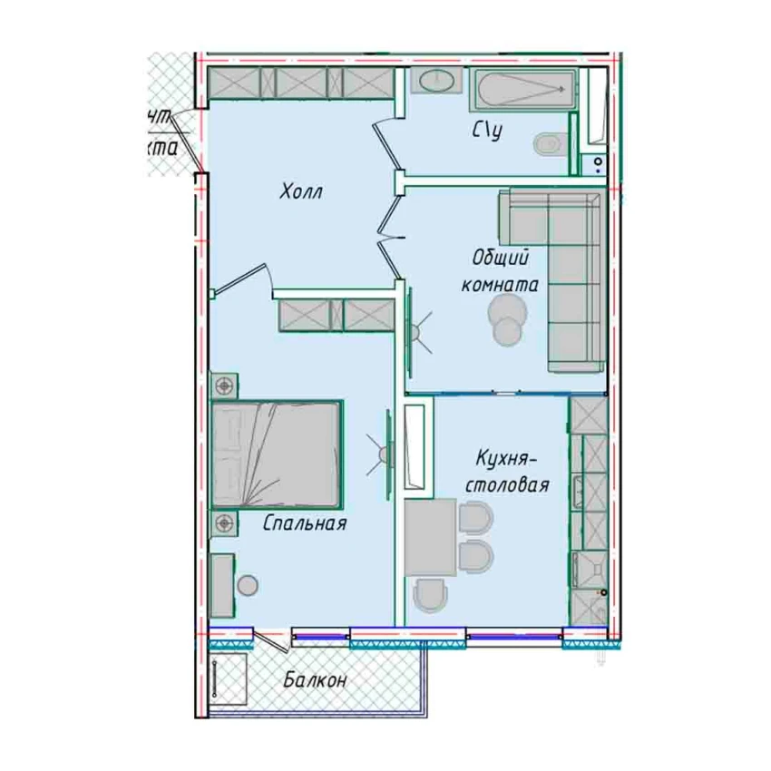 2-xonali xonadon 50.85 m²  14/14 qavat