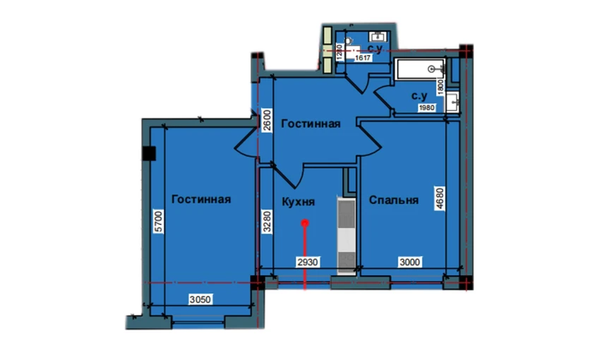 2-xonali xonadon 57.9 m²  2/9 qavat | NUR BARAKA Turar-joy majmuasi