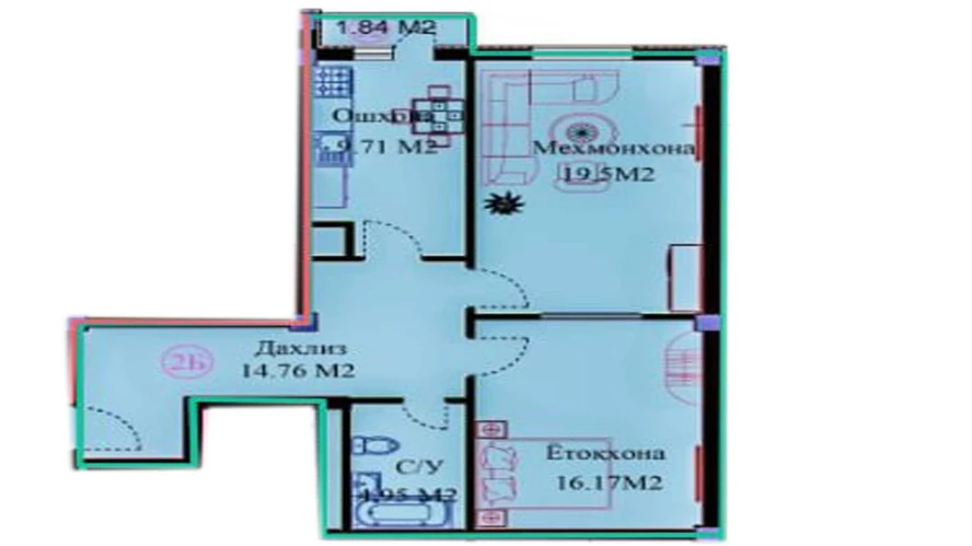 2-xonali xonadon 66.9 m²  11/11 qavat