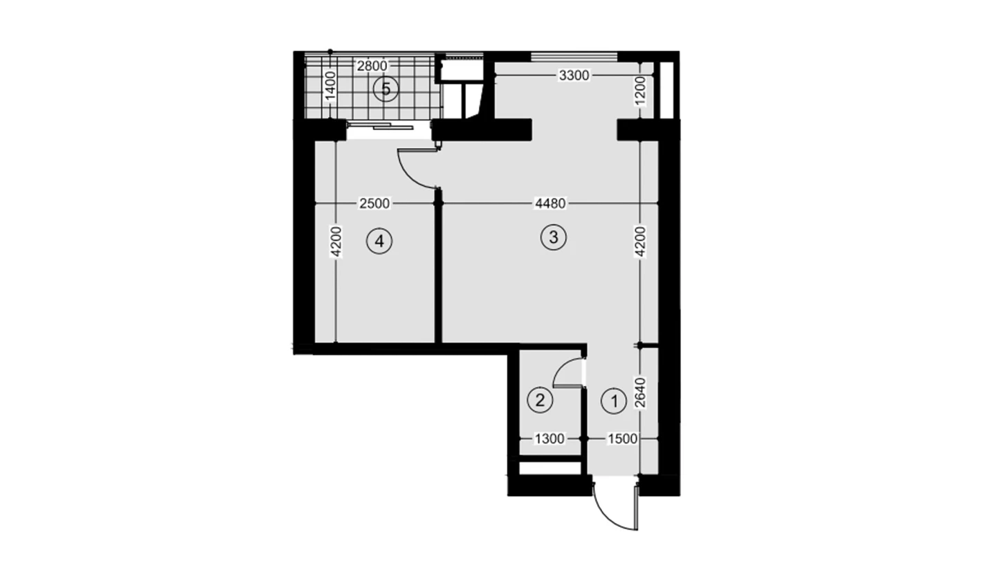 2-комнатная квартира 44.7 м²  6/6 этаж