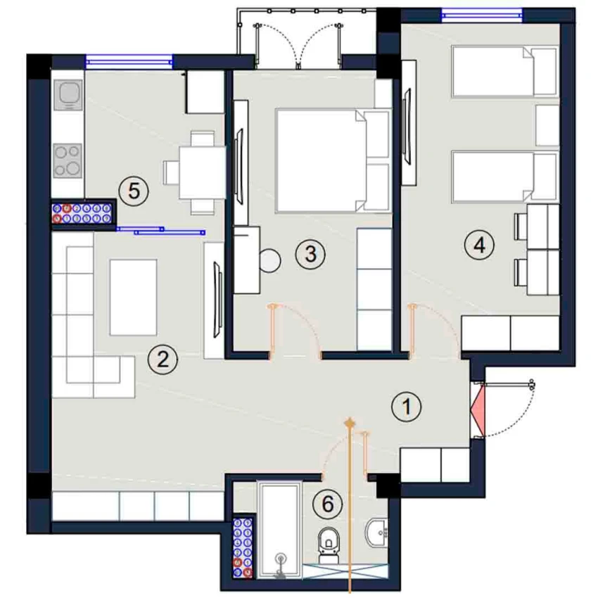 2-xonali xonadon 67 m²  3/9 qavat | FLORYA RESIDENCE Turar-joy majmuasi