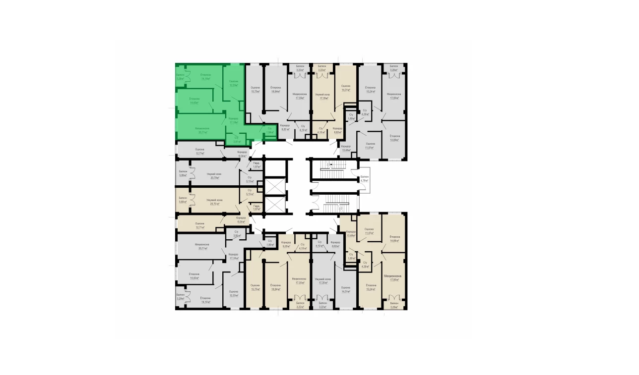 3-комнатная квартира 87.8 м²  4/4 этаж