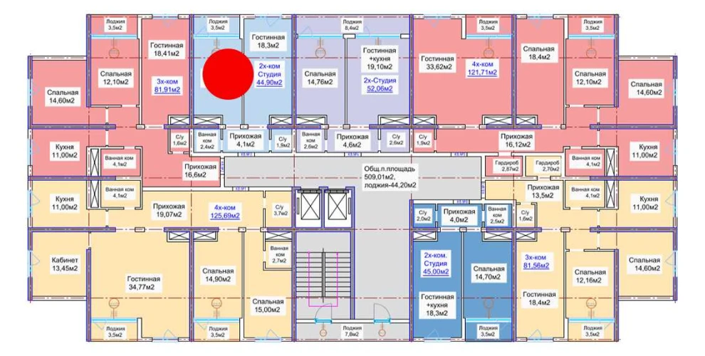 2-xonali xonadon 44.9 m²  3/3 qavat