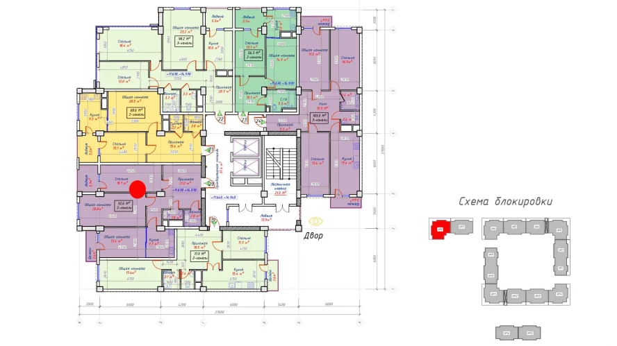 3-комнатная квартира 92.6 м²  7/7 этаж