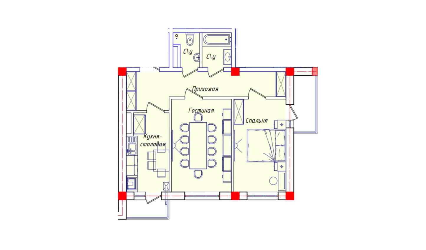 2-xonali xonadon 56.7 m²  3/3 qavat