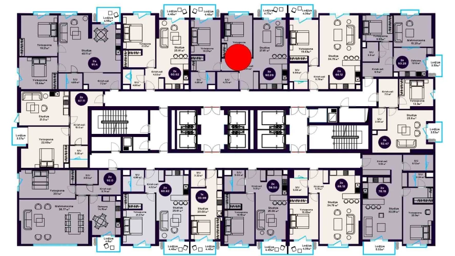 3-xonali xonadon 90.39 m²  10/10 qavat