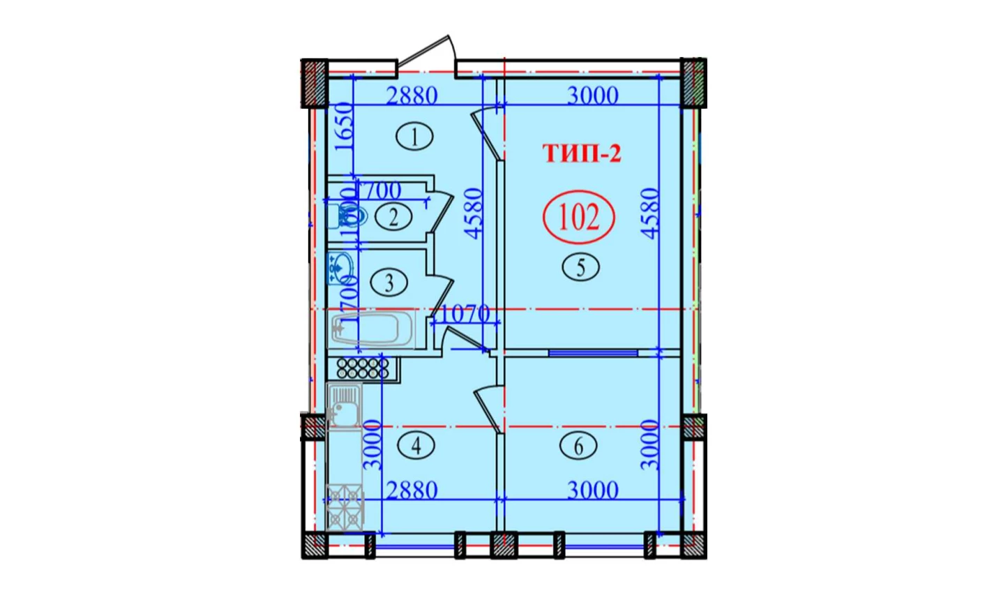 2-xonali xonadon 51.2 m²  3/3 qavat